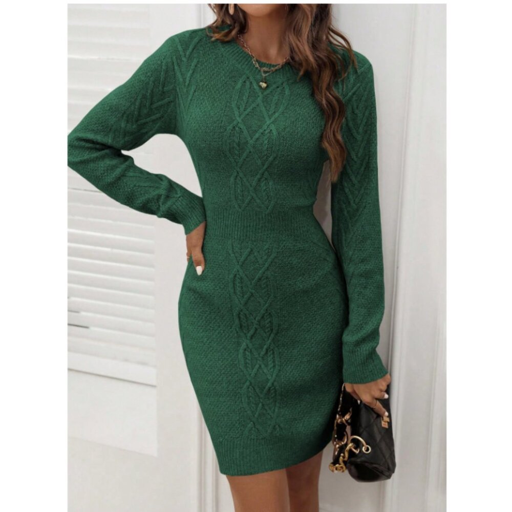 🎉SHEIN Hunter Green Ribbed Knit Mini Sweater Dress - Small